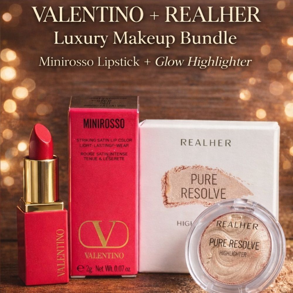 Valentino Minirosso Satin Lipstick 22R + REALHER Pure Resolve Highlighter | New
